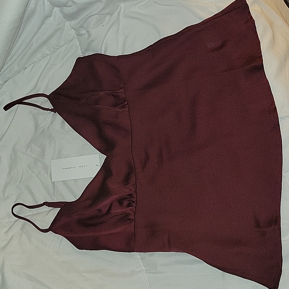 Lush Satin V-Neck Camisole in Burgundy
